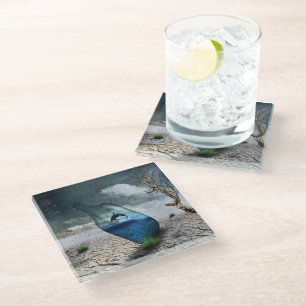 Posavasos De Vidrio Delfín En Una Botella