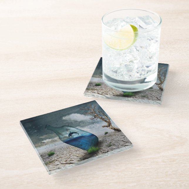 Posavasos De Vidrio Delfín En Una Botella (Angular)