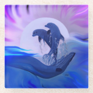 Posavasos De Vidrio Delfines en la luna