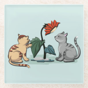 Posavasos De Vidrio Delicia de verano de gatitos verde espuma de mar