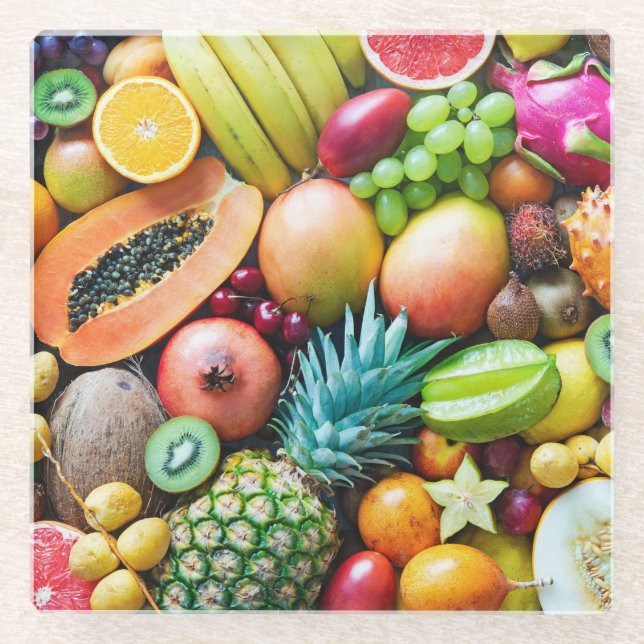 Posavasos De Vidrio Deliciosa exhibición de frutas (Anverso)
