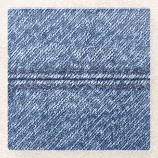 Posavasos De Vidrio Denim Azul Macro, Textura De Cierre. (Anverso)