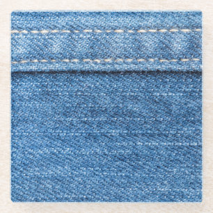 Posavasos De Vidrio Denim Blue: Textura clásica de jeans.