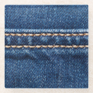 Posavasos De Vidrio Denim con título: textura de jeans cerrados.