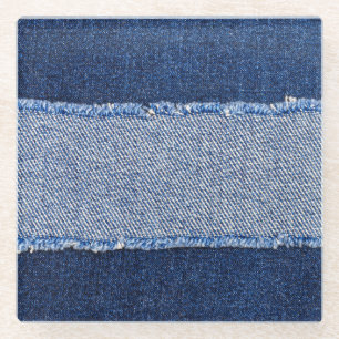 Posavasos De Vidrio Denim roto: tela de jeans azules.