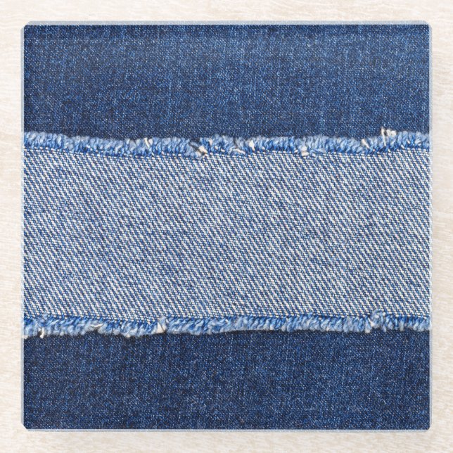Posavasos De Vidrio Denim roto: tela de jeans azules. (Anverso)