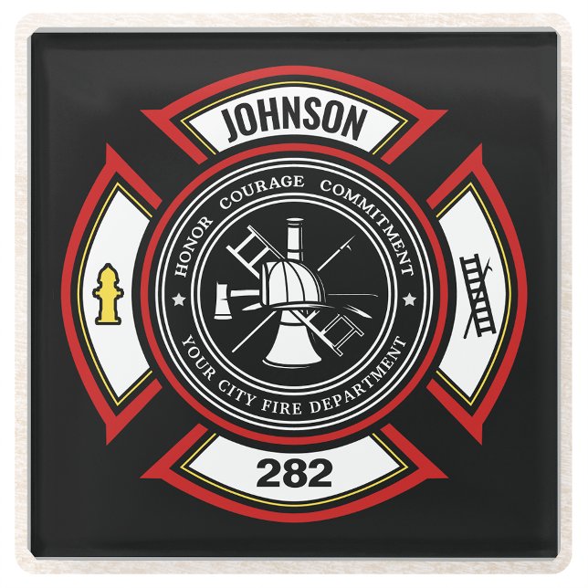 Posavasos De Vidrio Departamento de Bomberos AÑADIR NOMBRE Insignia pa (Subido por el creador)