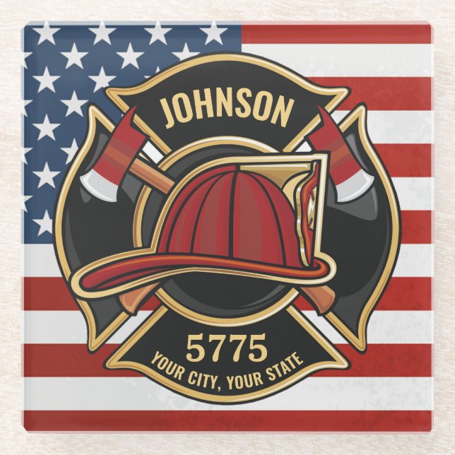 Posavasos De Vidrio Departamento de Bomberos y Rescate de Bomberos Per (Anverso)