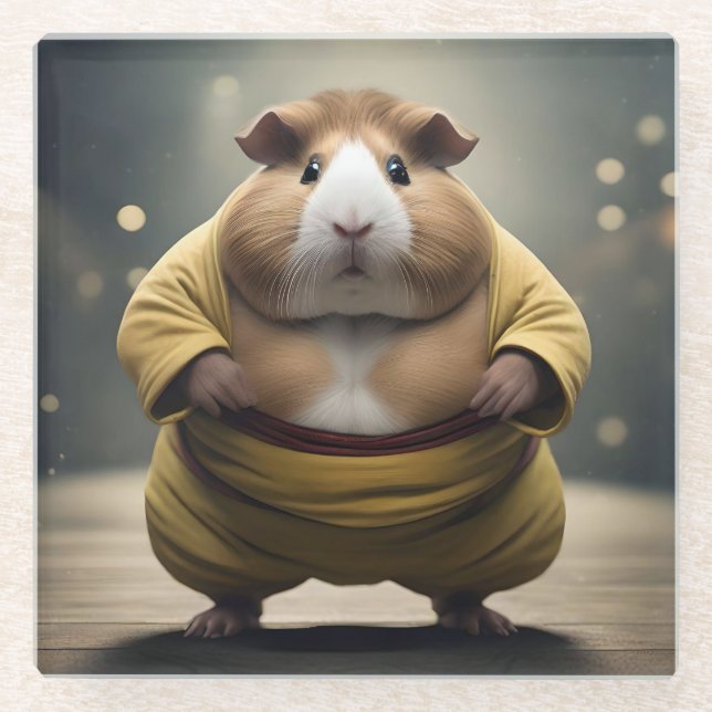 Posavasos De Vidrio "Derrumbe de sumo: El poderoso luchador de cerdos  (Anverso)