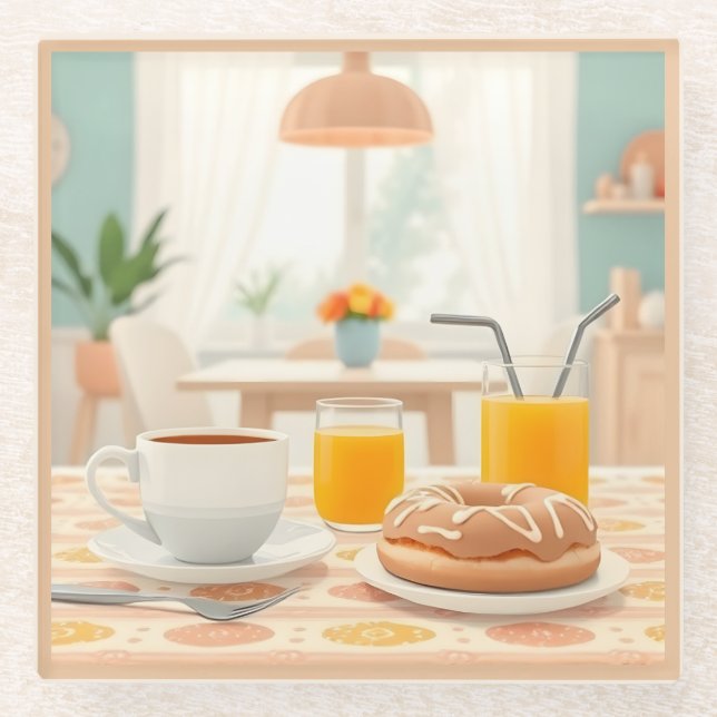 Posavasos De Vidrio Desayuno Café por la mañana Donut Glass Coaster (Anverso)