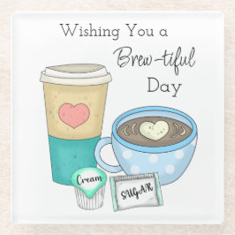 Posavasos De Vidrio Deseándote un buen día | Café Pun