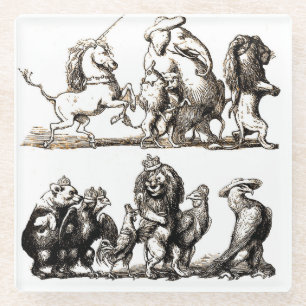 Posavasos De Vidrio Desfile de Animales de Cuento de Hadas Antiguo: Ar