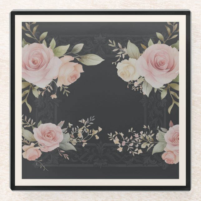 Posavasos De Vidrio Desplazamientos con rosas estilo victoriano (Anverso)