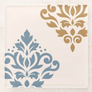Posavasos De Vidrio Desplazar Damask Art I Blue Gold Cream