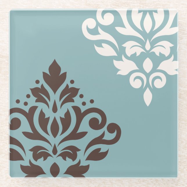 Posavasos De Vidrio Desplazar el arte Damask I Crema marrón Verde azul (Anverso)