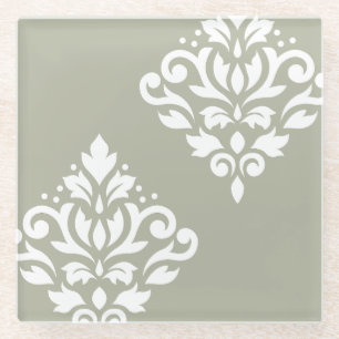 Posavasos De Vidrio Desplazar el arte de Damask I blanco en verde