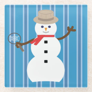 Posavasos De Vidrio Detective de Snowman azul divertido y divertido