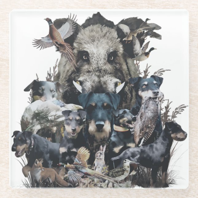 Posavasos De Vidrio Deutscher Jagdterrier Square Wall Clock Coffee Mu (Anverso)