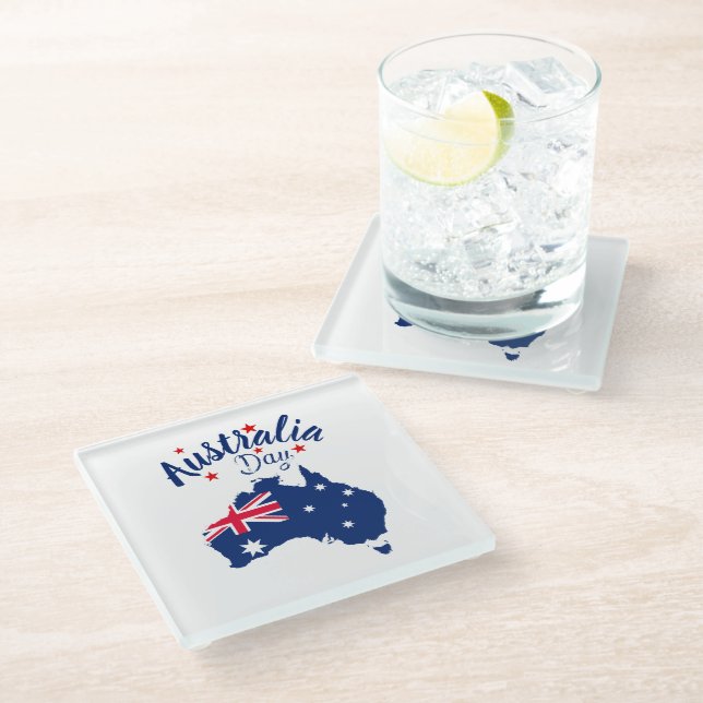 Posavasos De Vidrio Día de Australia Azul y Blanco Rojo (Angular)