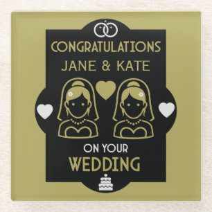 Posavasos De Vidrio Día de la boda de Chicas homosexuales