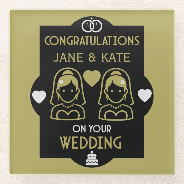 Posavasos De Vidrio Día de la boda de Chicas homosexuales (Anverso)