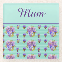 Posavasos De Vidrio Día de la Madre de Mamá floral Pansy Flower Aqua S
