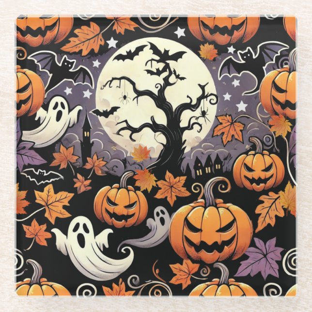 Posavasos De Vidrio Día de las Brujas/Otoño (Anverso)