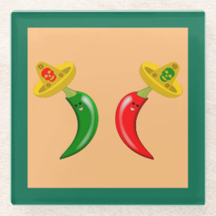 Posavasos De Vidrio Día de los Muertos Chilis Mexicanos