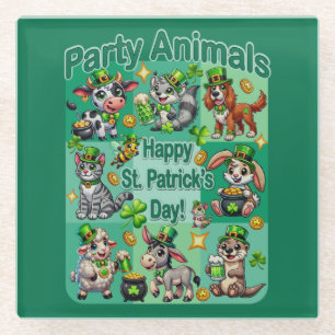 Posavasos De Vidrio Día de San Patricio Diversión y Adorables "Animale