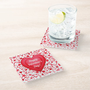 Posavasos De Vidrio Día de San Valentín Corazones de Confeti Rojo Patr