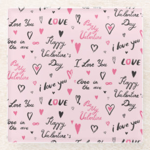 Posavasos De Vidrio Día de San Valentín: fondo de 'Te Amo'.