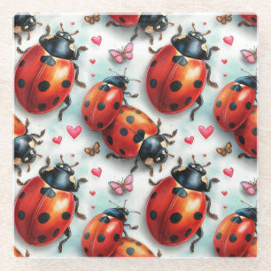 Posavasos De Vidrio Día de San Valentín Patrón de Amor de Mariquita