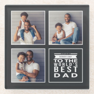 Posavasos De Vidrio Día del Padre Mejor Papá del Mundo Collage de 3 Fo