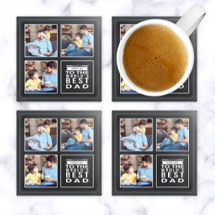 Posavasos De Vidrio Día del Padre World's Best Dad Collage de 3 Fotos 