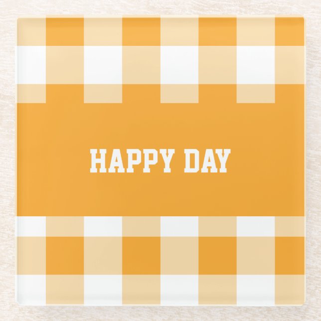 Posavasos De Vidrio Día feliz del patrón de Gingham (Anverso)