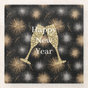 Posavasos De Vidrio Diamante Champagne Feliz Año Nuevo Fuegos Artifici