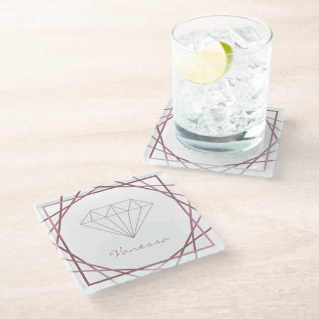Posavasos De Vidrio Diamante geométrico de oro Rosa (Angular)