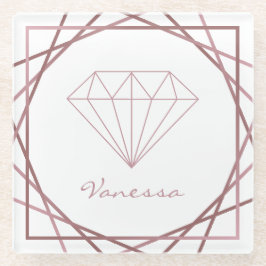 Posavasos De Vidrio Diamante geométrico de oro Rosa