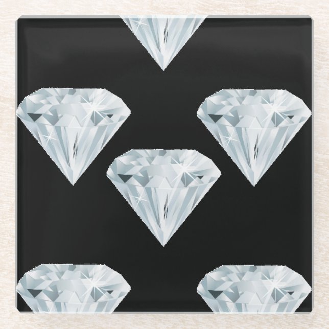 Posavasos De Vidrio diamantes brillantes plateados en negro (Anverso)
