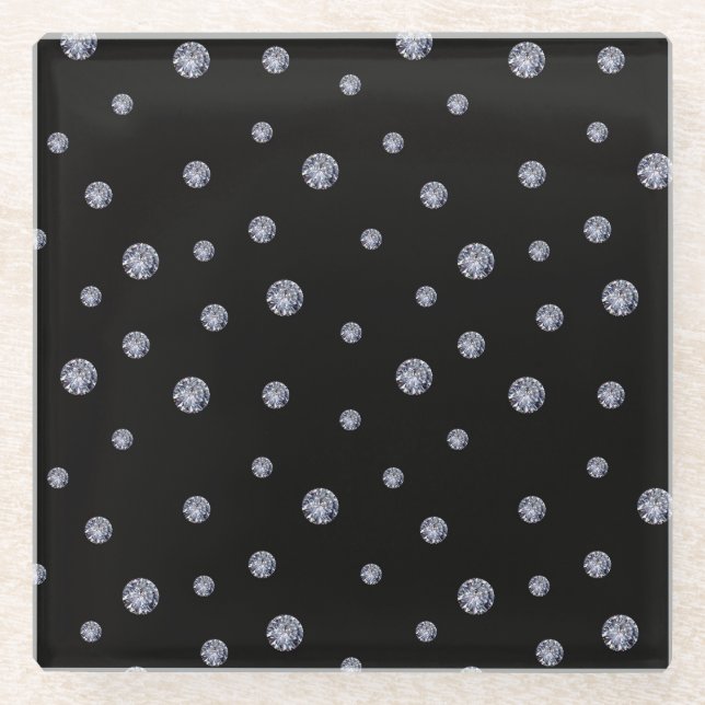 Posavasos De Vidrio Diamantes de imitación de negro (Anverso)