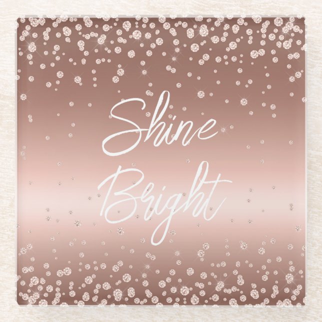 Posavasos De Vidrio Diamantes de oro Rosa (Anverso)