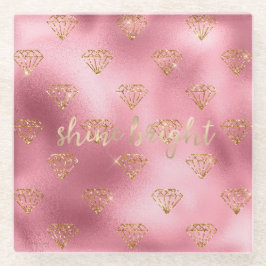 Posavasos De Vidrio Diamantes de Purpurina rosado dorado