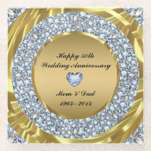 Posavasos De Vidrio Diamantes Encrustados Y Oro Metálico