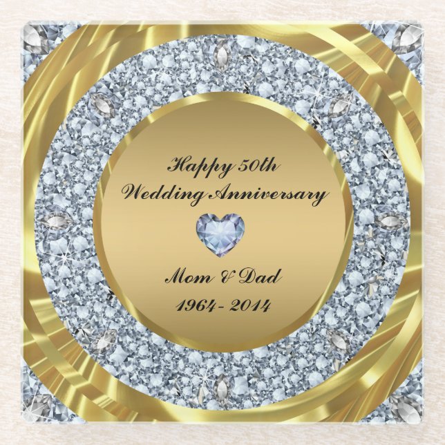 Posavasos De Vidrio Diamantes Encrustados Y Oro Metálico (Anverso)