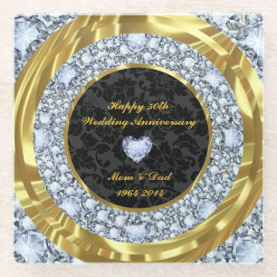 Posavasos De Vidrio Diamantes incrustados y anillos de oro.