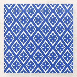 Posavasos De Vidrio Diamantes medievales - cobalto azul y blanco