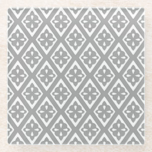 Posavasos De Vidrio Diamantes medievales: gris plateado y blanco