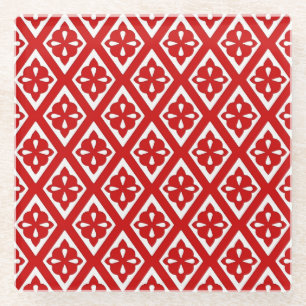 Posavasos De Vidrio Diamantes medievales: rojo profundo y blanco