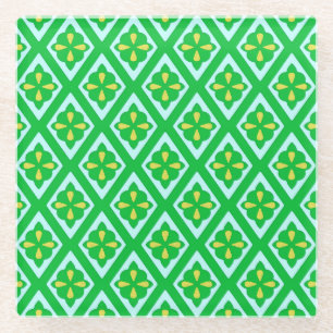 Posavasos De Vidrio Diamantes medievales: verde esmeralda y agua