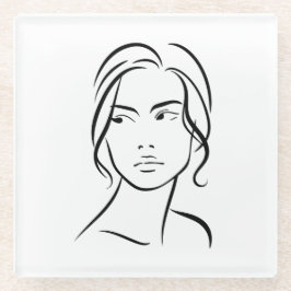 Posavasos De Vidrio Dibujo 4 de una línea de la mujer